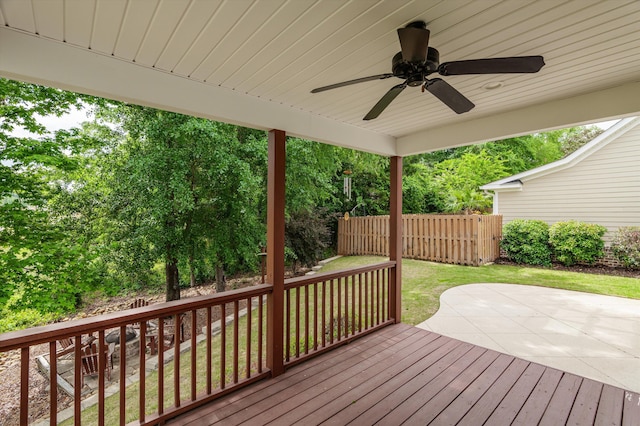 884 Willow Lk, Evans, GA 30809 - deck featuring a lawn, fence, a ceiling fan, and a patio area