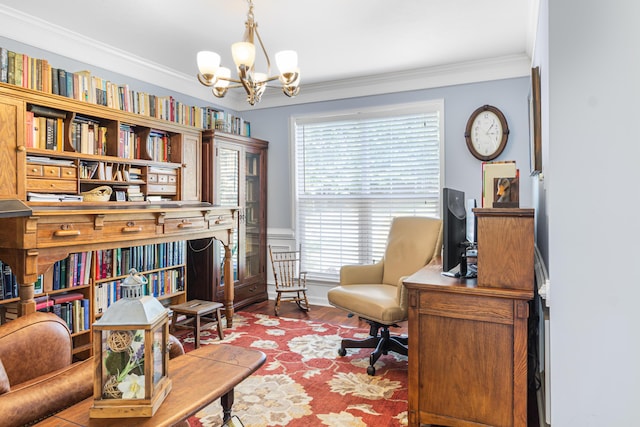4161 Eagle Nest Dr, Evans, GA 30809 - sitting room featuring a chandelier, ornamental molding, wood finished floors, and a wainscoted wall