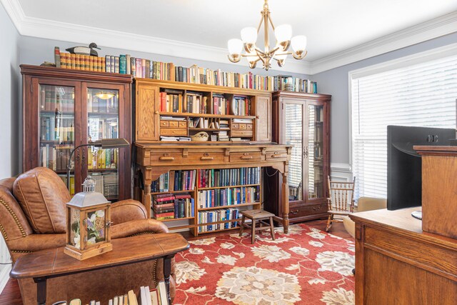 4161 Eagle Nest Dr, Evans, GA 30809 - sitting room featuring a chandelier, crown molding, wood finished floors, and a wainscoted wall