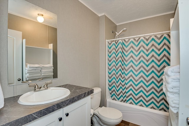 1711 Carolyn Lake Cir, Thomson, GA 30824 - bathroom featuring ornamental molding, vanity, a decorative wall, shower / bath combination with curtain, and a textured ceiling