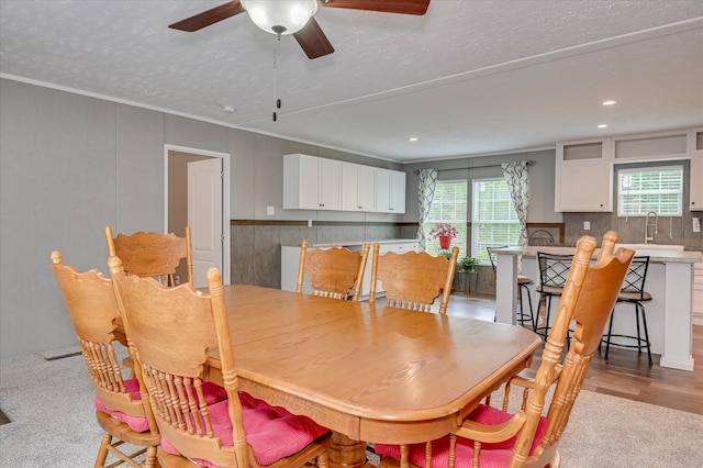1711 Carolyn Lake Cir, Thomson, GA 30824 - dining space with ceiling fan, recessed lighting, a textured ceiling, and crown molding
