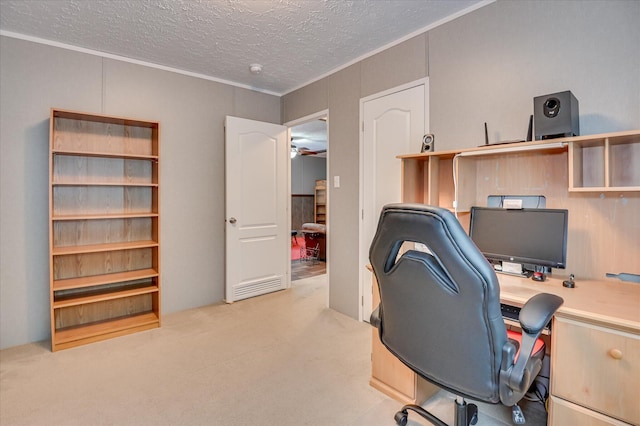 1711 Carolyn Lake Cir, Thomson, GA 30824 - office area featuring light colored carpet, crown molding, a textured ceiling, and ceiling fan