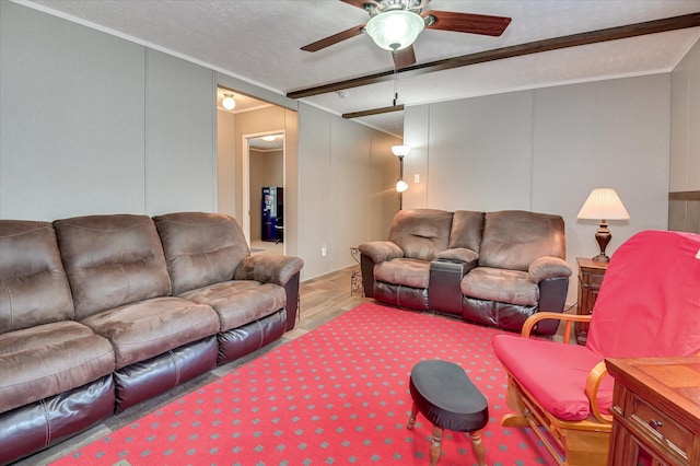 1711 Carolyn Lake Cir, Thomson, GA 30824 - living area featuring ornamental molding, a ceiling fan, wood finished floors, and a textured ceiling