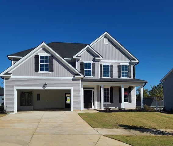 437 Arrowwood Dr, Grovetown, GA 30813 - view of front of property featuring a porch, board and batten siding, a front yard, concrete driveway, and an attached garage