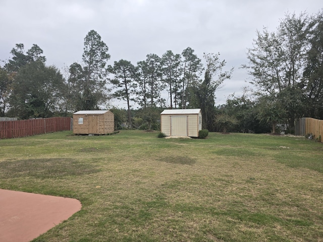 view of yard featuring a storage unit