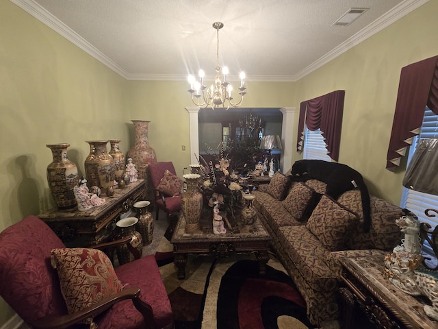 dining area with a chandelier and ornamental molding