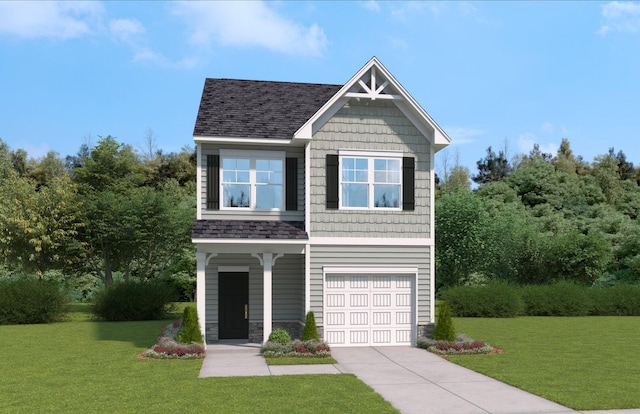 view of front facade with a garage and a front yard