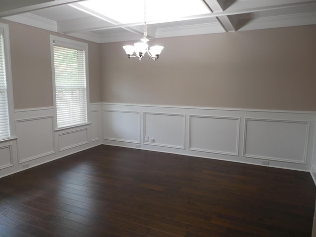 130 Clarinbridge Ln, Grovetown, GA 30813 - empty room with a chandelier, beam ceiling, coffered ceiling, a wainscoted wall, and crown molding