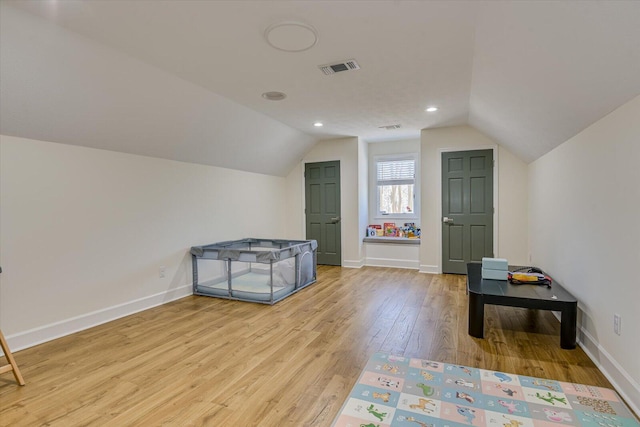 341 Crown Pt, Mccormick, SC 29835 - additional living space with recessed lighting, lofted ceiling, visible vents, baseboards, and light wood-style flooring