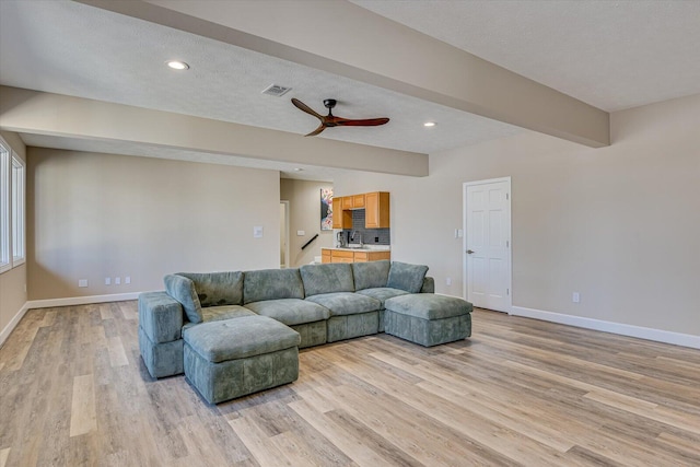 341 Crown Pt, Mccormick, SC 29835 - living area with a ceiling fan, light wood-style floors, baseboards, visible vents, and recessed lighting