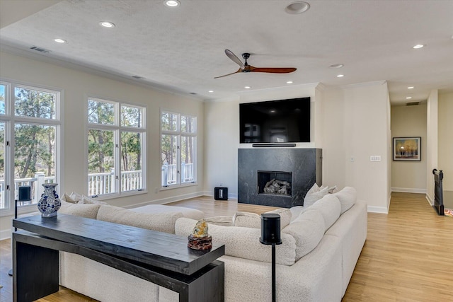 341 Crown Pt, Mccormick, SC 29835 - living room featuring visible vents, baseboards, a fireplace, and ceiling fan