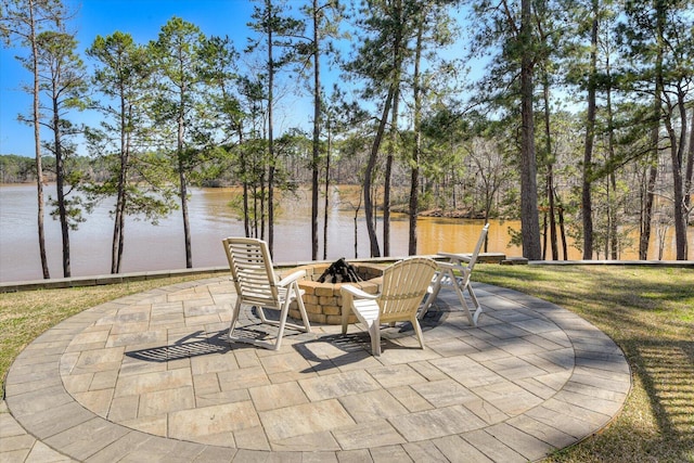 341 Crown Pt, Mccormick, SC 29835 - view of patio / terrace featuring a fire pit and a water view