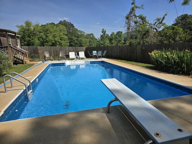 6712 Janes Rd, Appling, GA 30802 - view of pool with a patio area, a fenced backyard, a fenced in pool, and a diving board