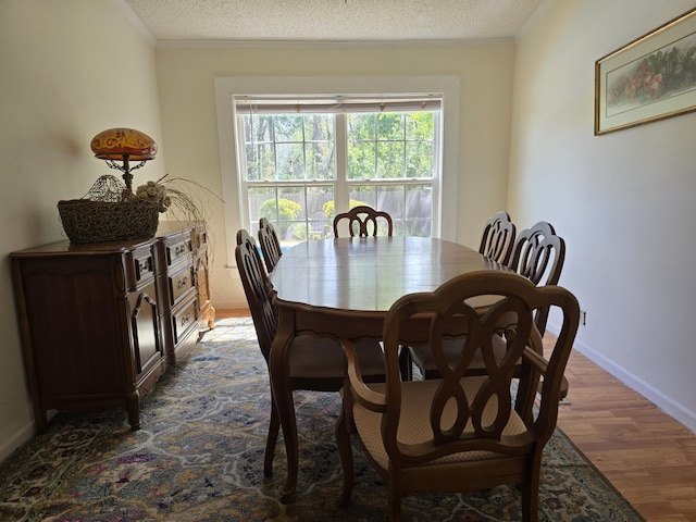 6712 Janes Rd, Appling, GA 30802 - dining area with baseboards, wood finished floors, a textured ceiling, and crown molding