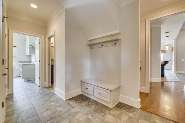 151 Commonwealth Way, Aiken, SC 29803 - mudroom featuring crown molding and baseboards
