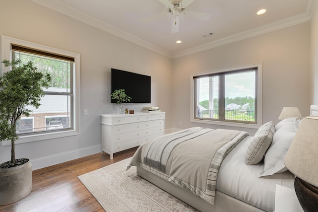 151 Commonwealth Way, Aiken, SC 29803 - bedroom with recessed lighting, crown molding, wood finished floors, and ceiling fan