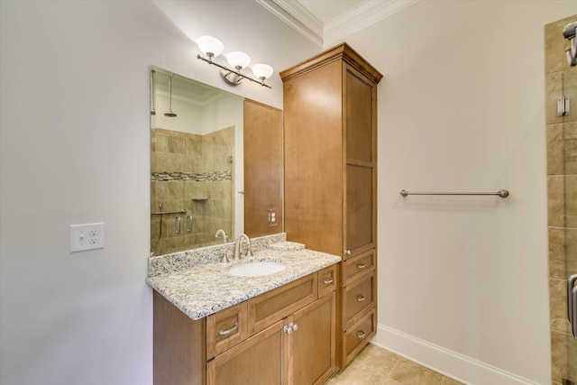 151 Commonwealth Way, Aiken, SC 29803 - full bathroom with crown molding, vanity, a tile shower, and tile patterned floors
