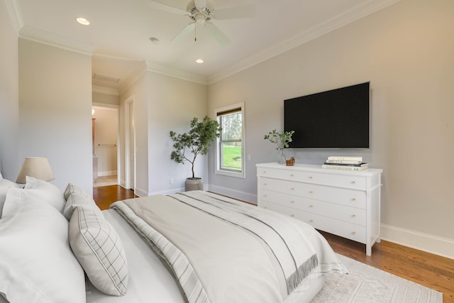151 Commonwealth Way, Aiken, SC 29803 - bedroom with recessed lighting, wood finished floors, crown molding, and ceiling fan