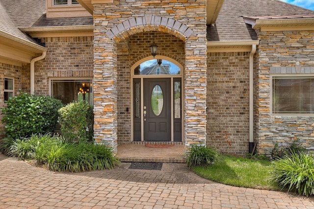 151 Commonwealth Way, Aiken, SC 29803 - entrance to property with brick siding, stone siding, and a shingled roof