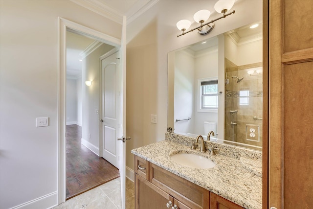 151 Commonwealth Way, Aiken, SC 29803 - bathroom featuring crown molding, tiled shower, and vanity
