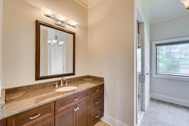 151 Commonwealth Way, Aiken, SC 29803 - bathroom featuring crown molding, vanity, and a stall shower