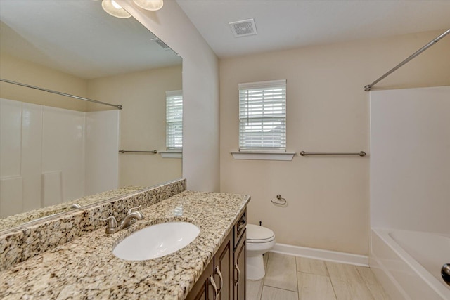 full bathroom with vanity, toilet, and tub / shower combination