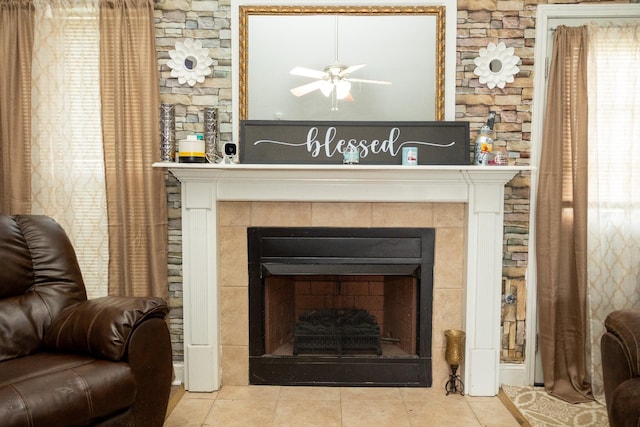 3107 Camden Way, Graniteville, SC 29829 - detailed view of a tiled fireplace and ceiling fan