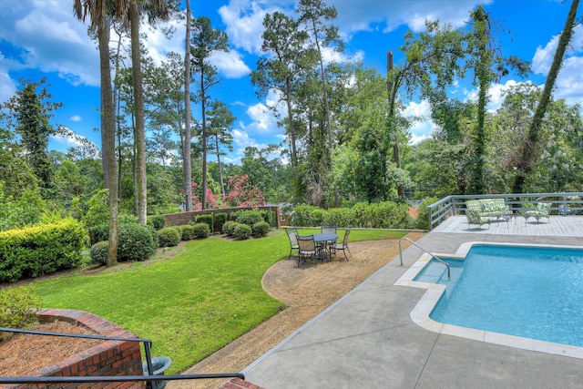 802 Dunbarton Dr, North Augusta, SC 29841 - outdoor pool featuring a yard and a patio