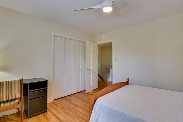 802 Dunbarton Dr, North Augusta, SC 29841 - bedroom with light wood-style floors, a closet, and a ceiling fan
