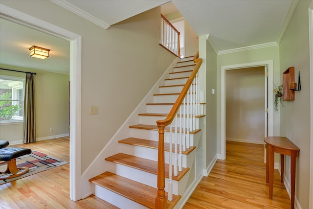 802 Dunbarton Dr, North Augusta, SC 29841 - stairway with wood finished floors and crown molding