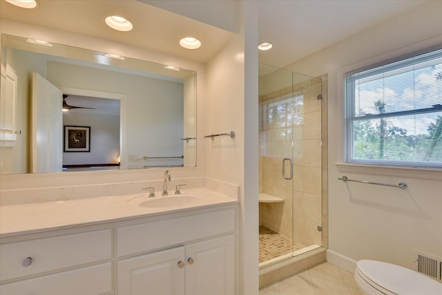 802 Dunbarton Dr, North Augusta, SC 29841 - full bath featuring tile patterned floors, vanity, a shower stall, and recessed lighting