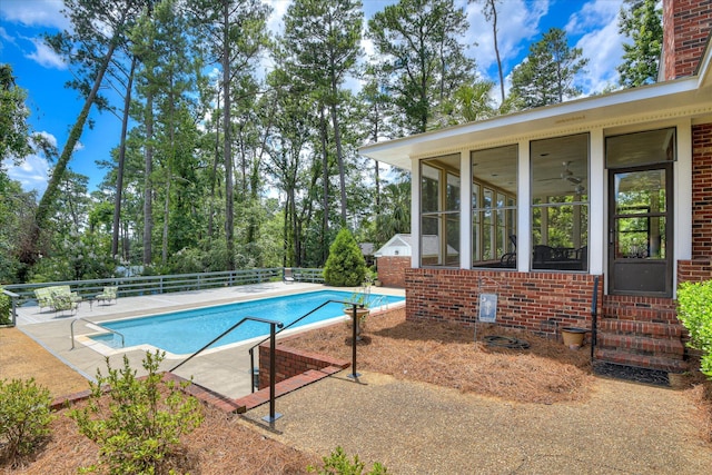 802 Dunbarton Dr, North Augusta, SC 29841 - view of pool with entry steps, a sunroom, a fenced backyard, and a patio