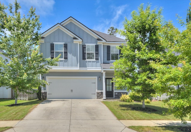 5816 Whispering Pines Way, Evans, GA 30809 - craftsman inspired home with board and batten siding, stone siding, concrete driveway, and an attached garage