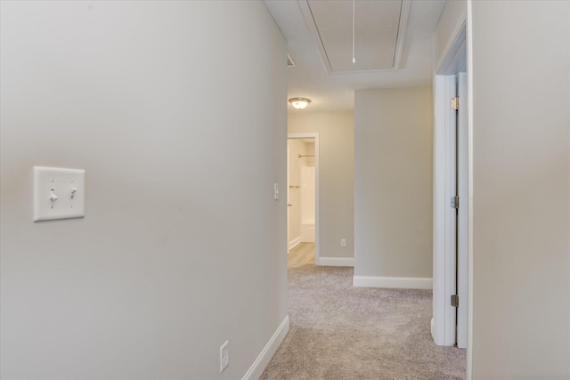 5816 Whispering Pines Way, Evans, GA 30809 - hall featuring attic access, carpet, and baseboards