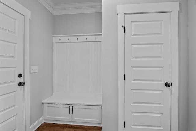 831 Whitney Shoals Rd, Evans, GA 30809 - mudroom with ornamental molding and dark wood-style flooring