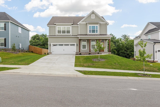 831 Whitney Shoals Rd, Evans, GA 30809 - craftsman-style home with board and batten siding, concrete driveway, an attached garage, a porch, and a standing seam roof