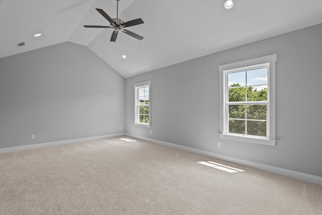831 Whitney Shoals Rd, Evans, GA 30809 - spare room featuring lofted ceiling, ceiling fan, recessed lighting, and carpet flooring