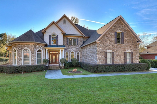 view of front of property with a front lawn