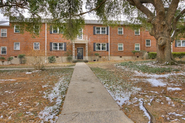 view of snow covered building