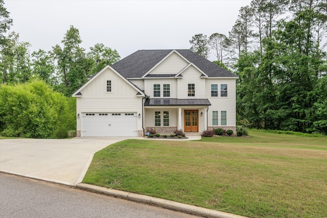 552 River Oaks Ln, Evans, GA 30809 - view of front facade featuring concrete driveway, french doors, a front lawn, and a garage