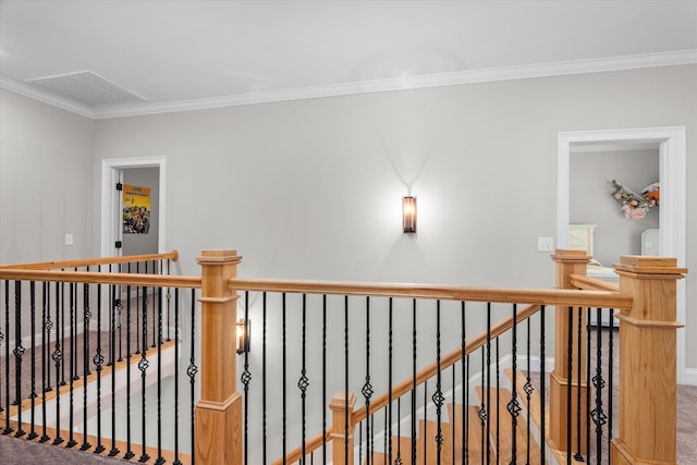 552 River Oaks Ln, Evans, GA 30809 - hall with an upstairs landing, carpet floors, ornamental molding, and baseboards