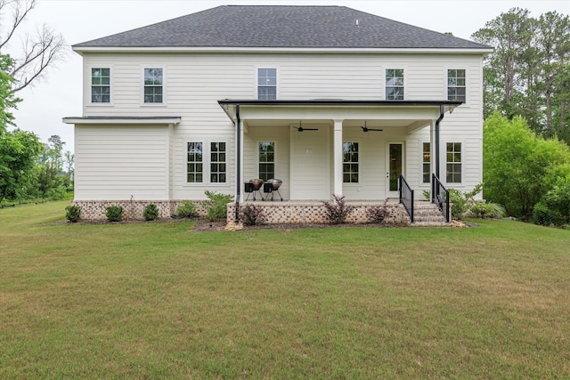 552 River Oaks Ln, Evans, GA 30809 - rear view of house featuring a ceiling fan, a yard, and a shingled roof