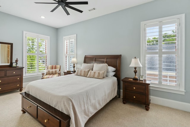29 Savannah River Pl, North Augusta, SC 29841 - bedroom featuring ceiling fan, light colored carpet, recessed lighting, baseboards, and visible vents