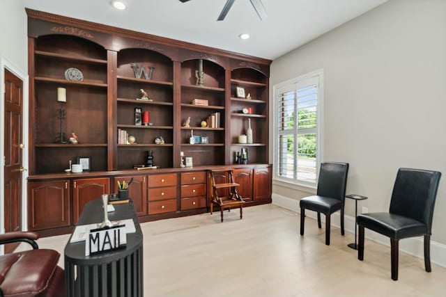 29 Savannah River Pl, North Augusta, SC 29841 - sitting room featuring ceiling fan, built in shelves, built in study area, baseboards, and recessed lighting