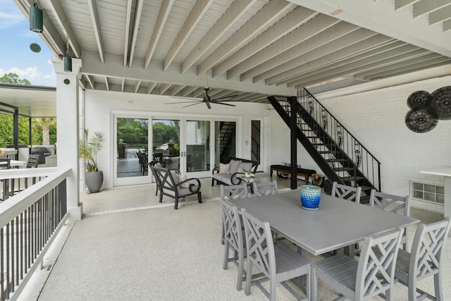29 Savannah River Pl, North Augusta, SC 29841 - view of patio with stairs, a ceiling fan, and outdoor dining space