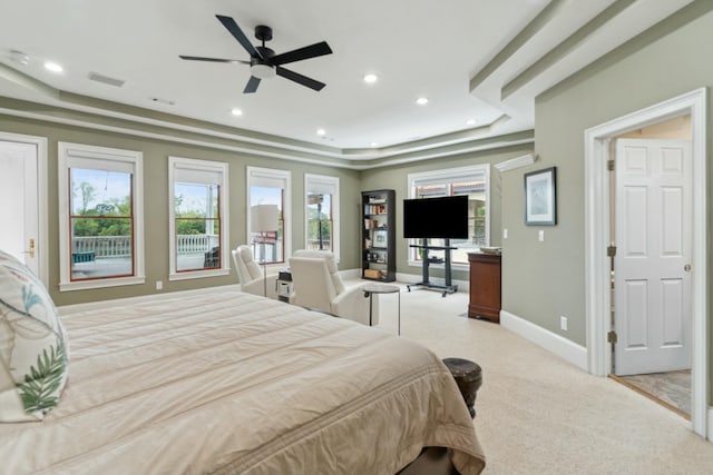 29 Savannah River Pl, North Augusta, SC 29841 - bedroom with visible vents, baseboards, light colored carpet, recessed lighting, and a ceiling fan