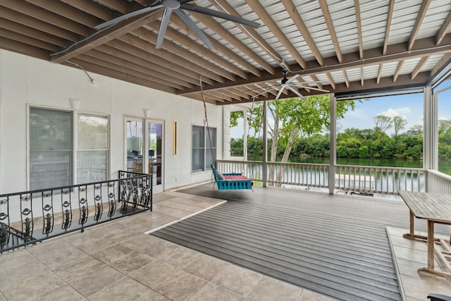29 Savannah River Pl, North Augusta, SC 29841 - view of patio / terrace featuring ceiling fan and a deck with water view