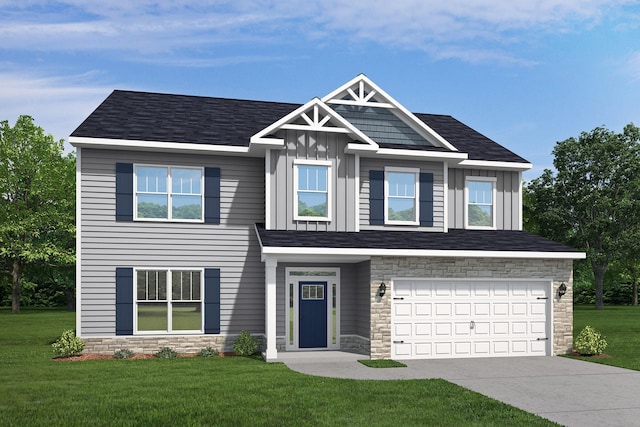 view of front facade with a front yard and a garage