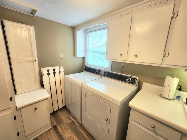 2023 Pisgah Rd, North Augusta, SC 29841 - laundry area with cabinet space, separate washer and dryer, dark wood finished floors, and a textured ceiling
