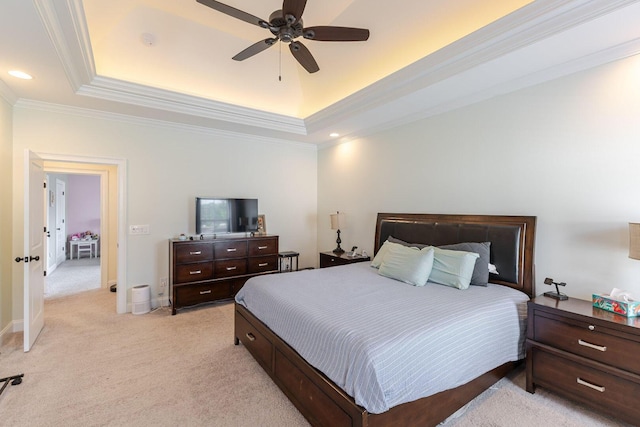 719 Nuttall St, Evans, GA 30809 - bedroom featuring a raised ceiling, light colored carpet, ornamental molding, recessed lighting, and a ceiling fan